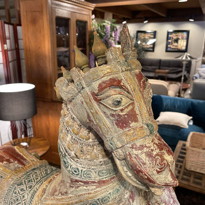 Wiid Painted Green, Gold & Red Horse Statue UNIQUE FINDS