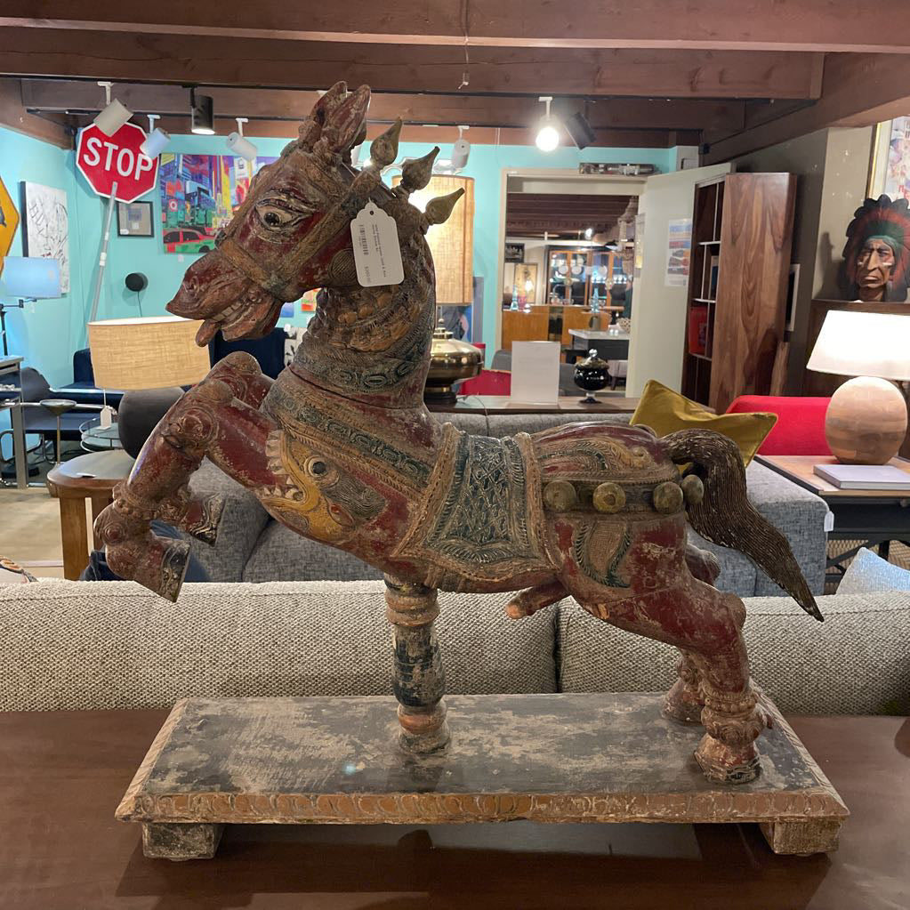 Wiid Painted Green, Gold & Red Horse Statue UNIQUE FINDS