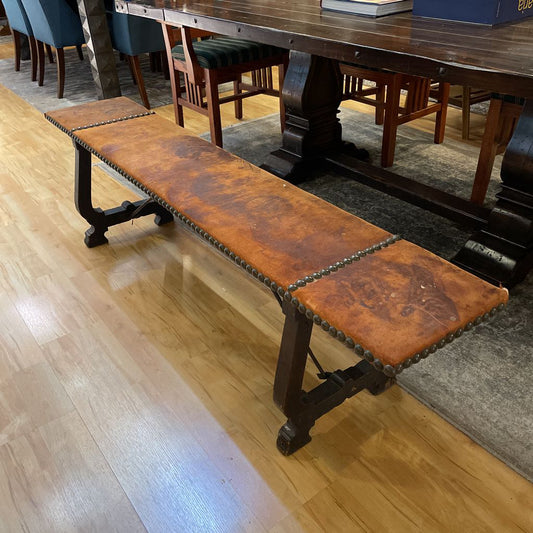 Suede Studded Wooden Leg Dining Bench