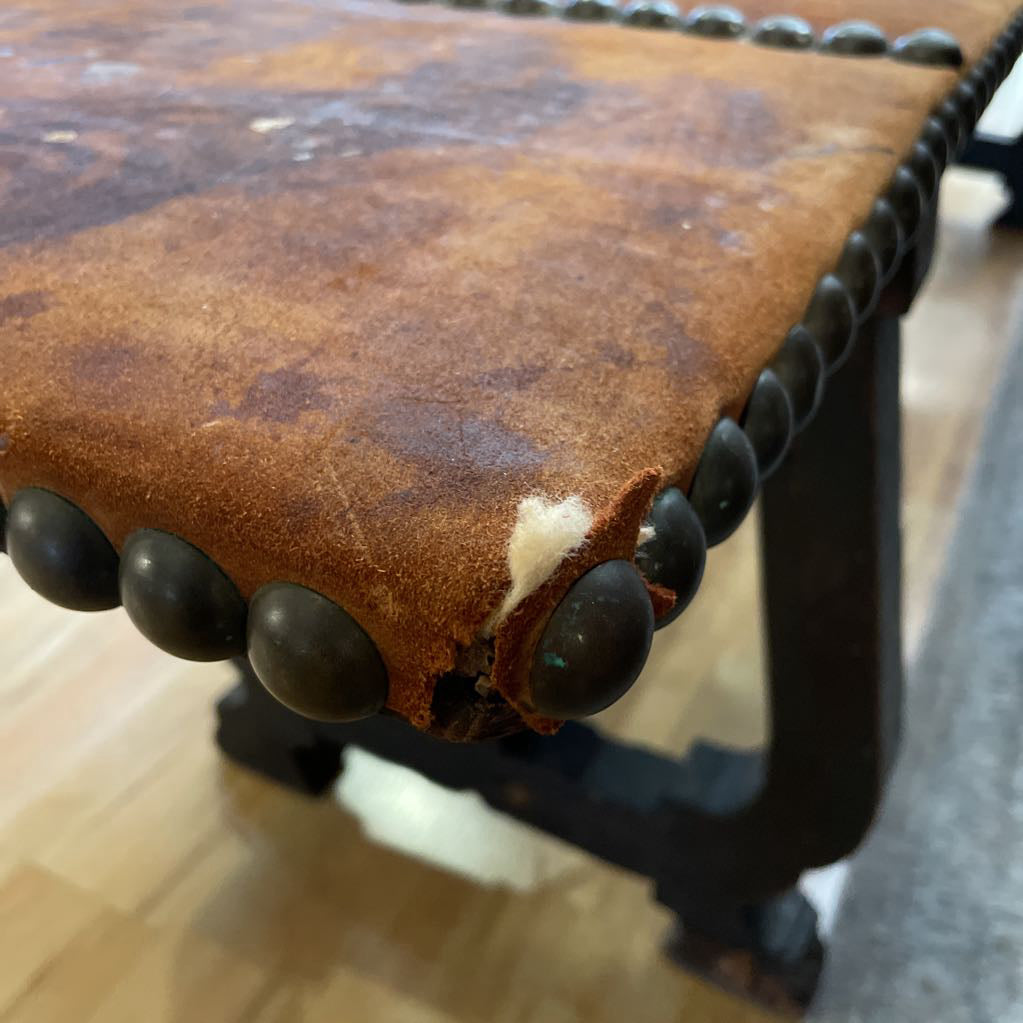 Suede Studded Wooden Leg Dining Bench