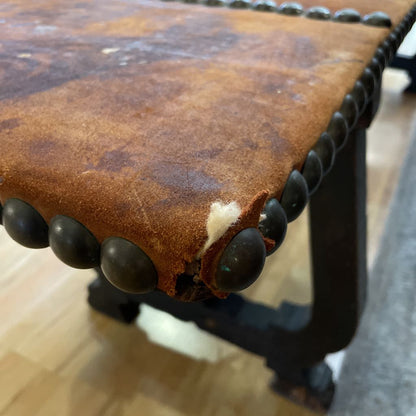 Suede Studded Wooden Leg Dining Bench