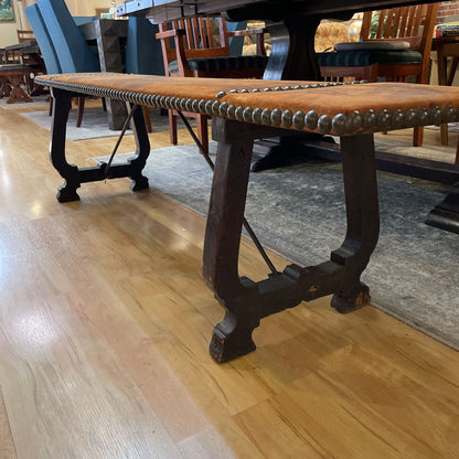 Suede Studded Wooden Leg Dining Bench