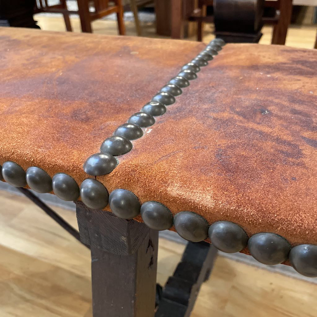 Suede Studded Wooden Leg Dining Bench