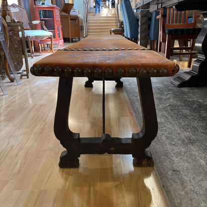 Suede Studded Wooden Leg Dining Bench