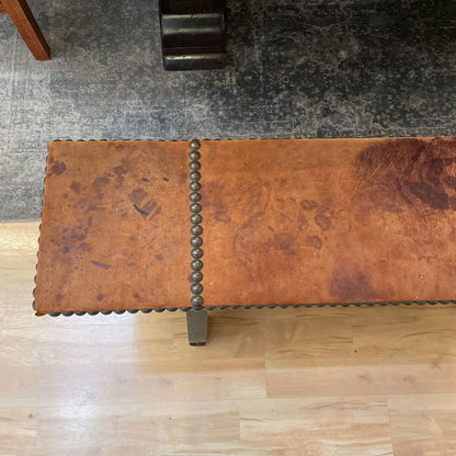 Suede Studded Wooden Leg Dining Bench