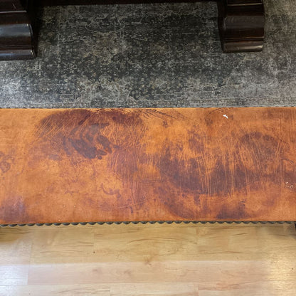 Suede Studded Wooden Leg Dining Bench