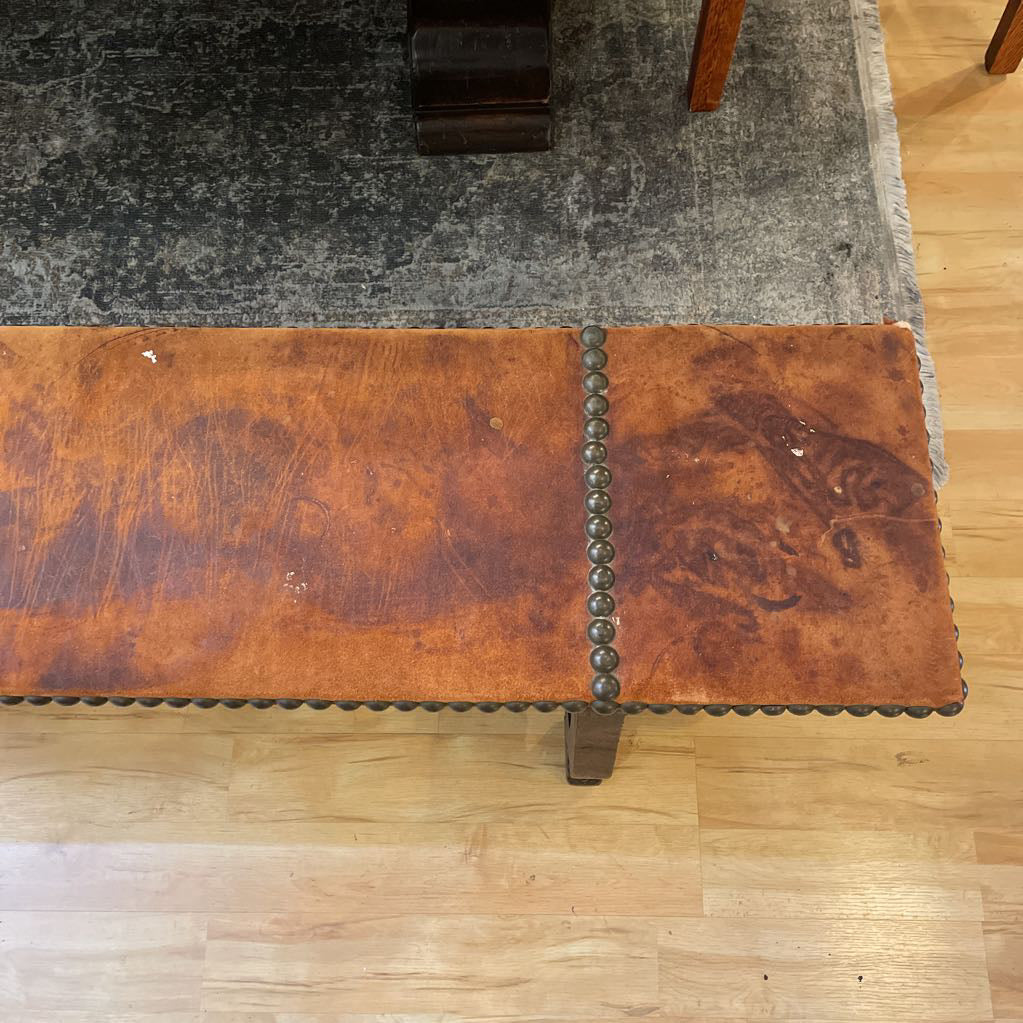 Suede Studded Wooden Leg Dining Bench