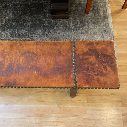 Suede Studded Wooden Leg Dining Bench
