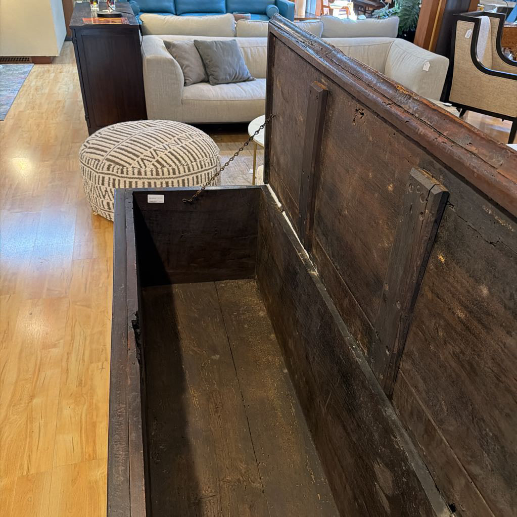 Dark Wood Carved Long Chest w Face Accent