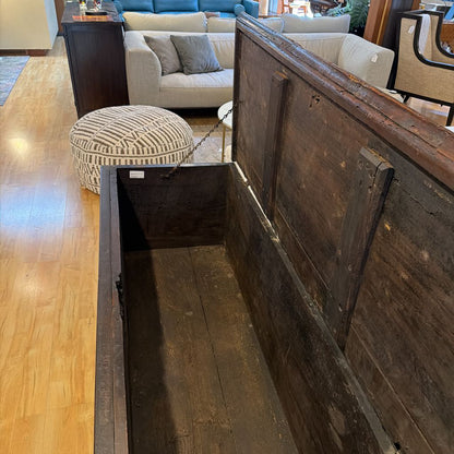 Dark Wood Carved Long Chest w Face Accent