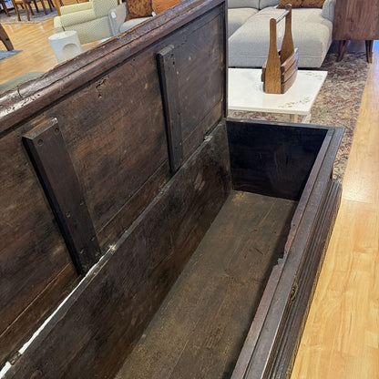 Dark Wood Carved Long Chest w Face Accent