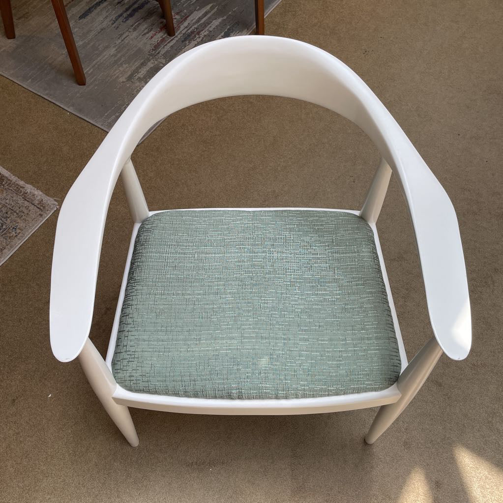 White with Blue-Green Upholstered Seat Armchair SET OF 4 U ACCENT CHAIRS