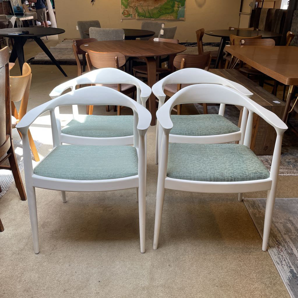 White with Blue-Green Upholstered Seat Armchair SET OF 4 U ACCENT CHAIRS
