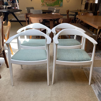 White with Blue-Green Upholstered Seat Armchair SET OF 4 U ACCENT CHAIRS
