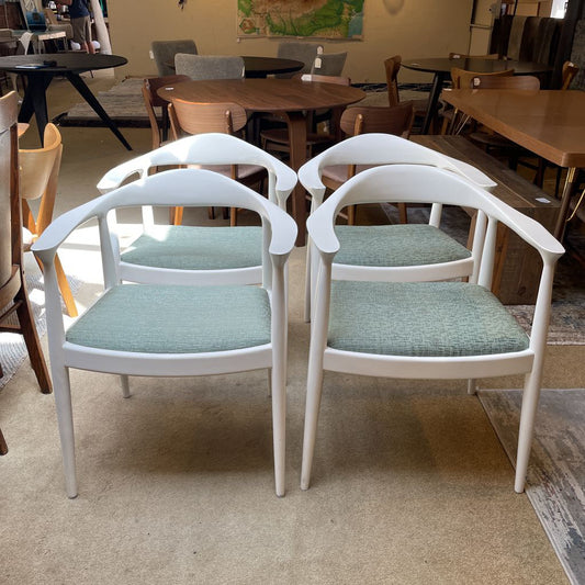 White with Blue-Green Upholstered Seat Armchair SET OF 4 U ACCENT CHAIRS