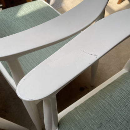 White with Blue-Green Upholstered Seat Armchair SET OF 4 U ACCENT CHAIRS