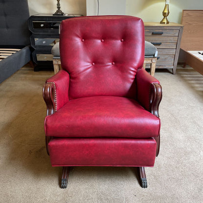 Vintage Oxblood Leather Clawfoot Rocker Chair