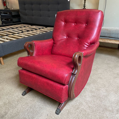 Vintage Oxblood Leather Clawfoot Rocker Chair