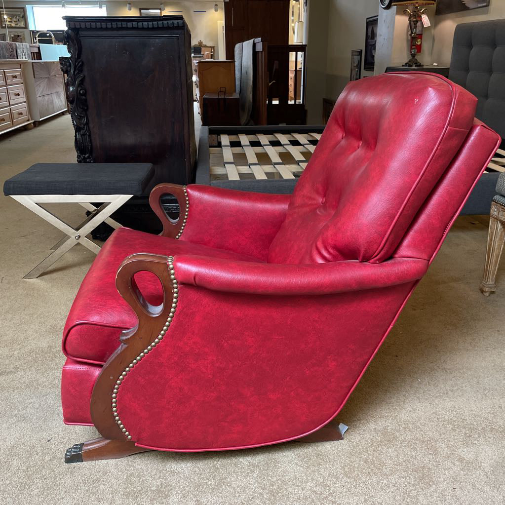 Vintage Oxblood Leather Clawfoot Rocker Chair