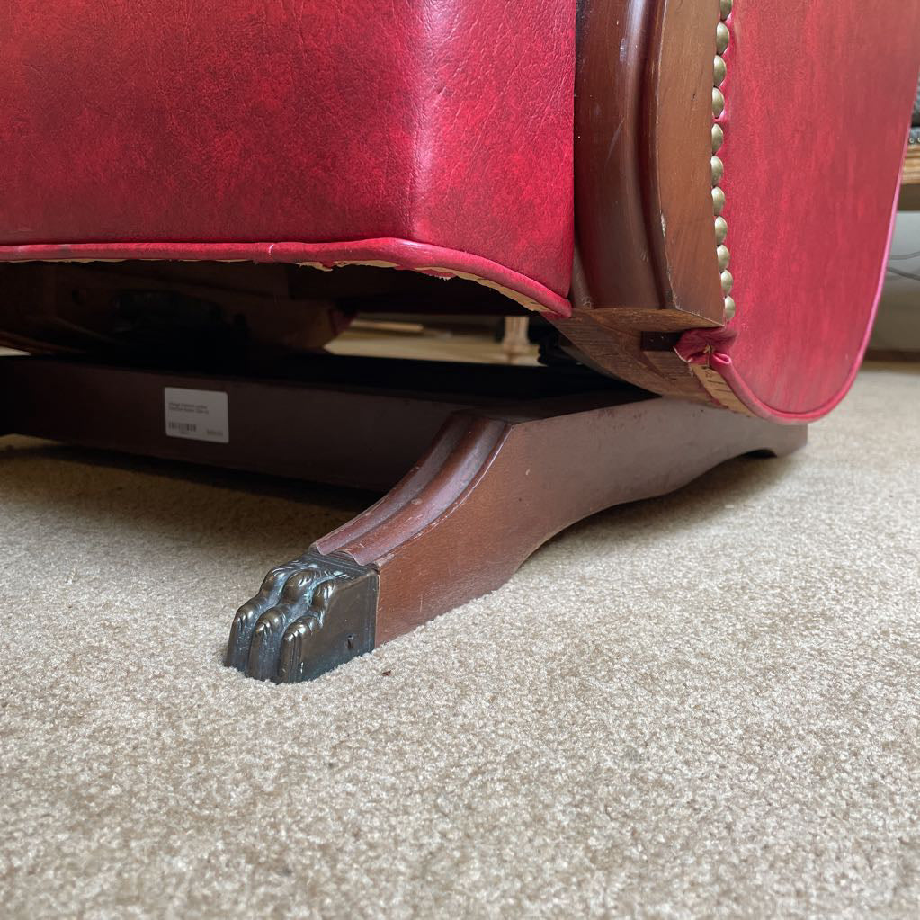 Vintage Oxblood Leather Clawfoot Rocker Chair