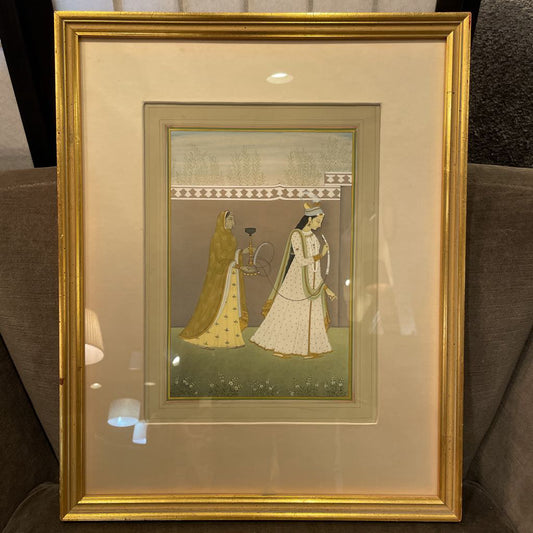 Indian Lady and Attendant with Hookah Art