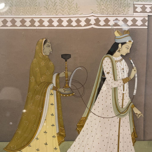 Indian Lady and Attendant with Hookah Art
