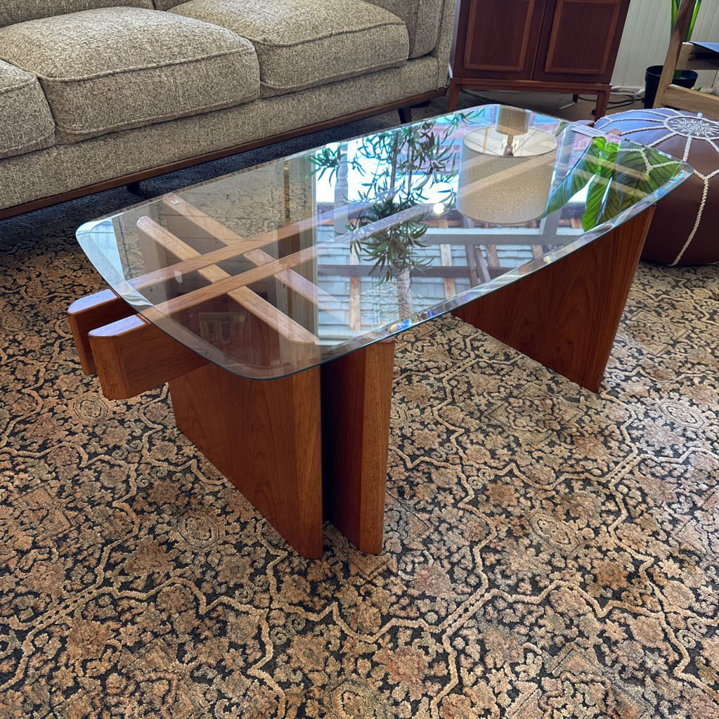 Mid Century Gustav Gaarde Teak And Glass Coffee Table C COFFEE TABLES
