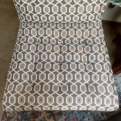 Geometric White & Gray/Brown Tufted Upholstry Slipper Chair