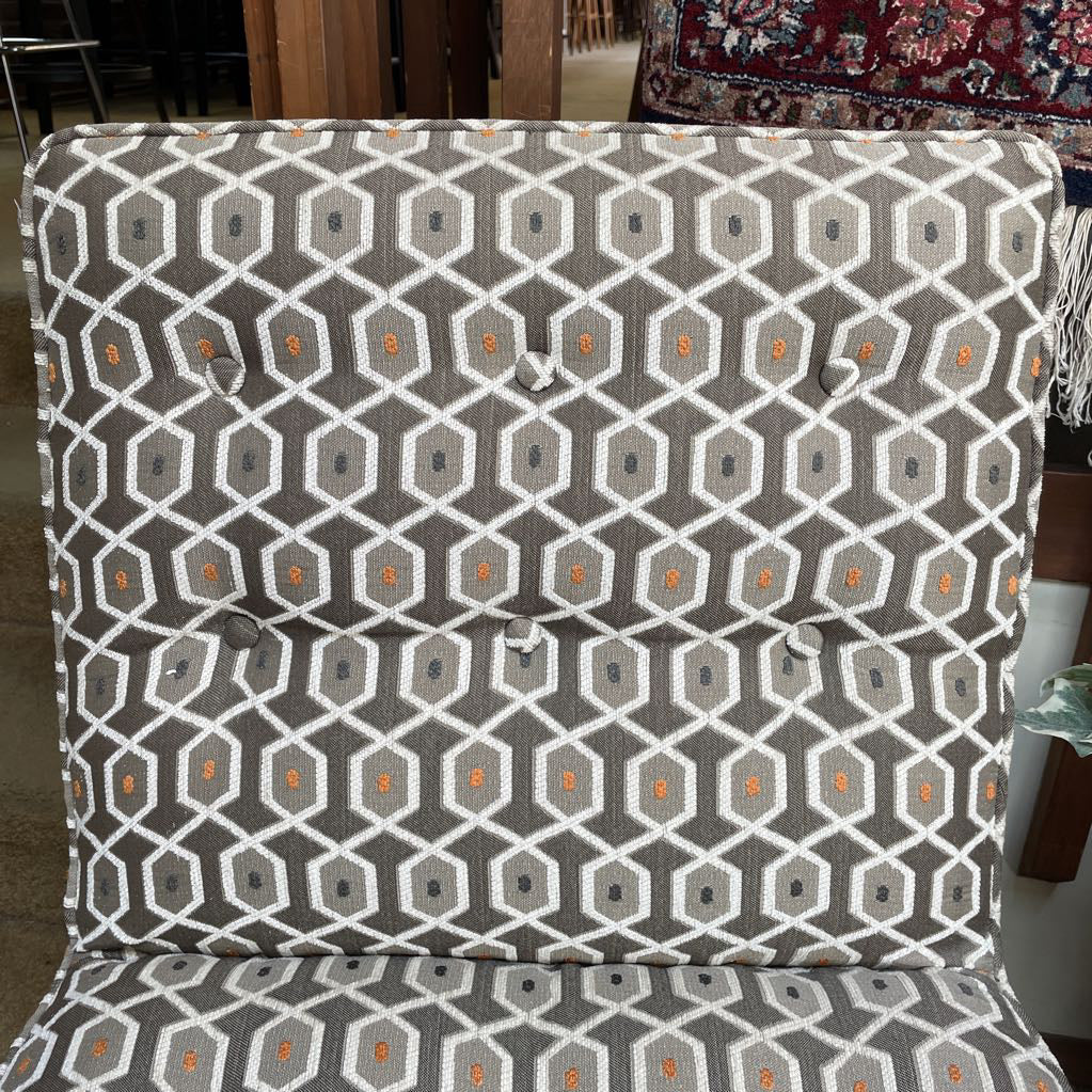 Geometric White & Gray/Brown Tufted Upholstry Slipper Chair