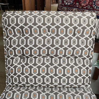 Geometric White & Gray/Brown Tufted Upholstry Slipper Chair