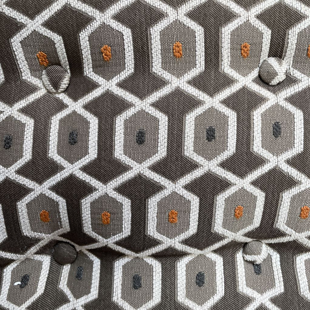 Geometric White & Gray/Brown Tufted Upholstry Slipper Chair