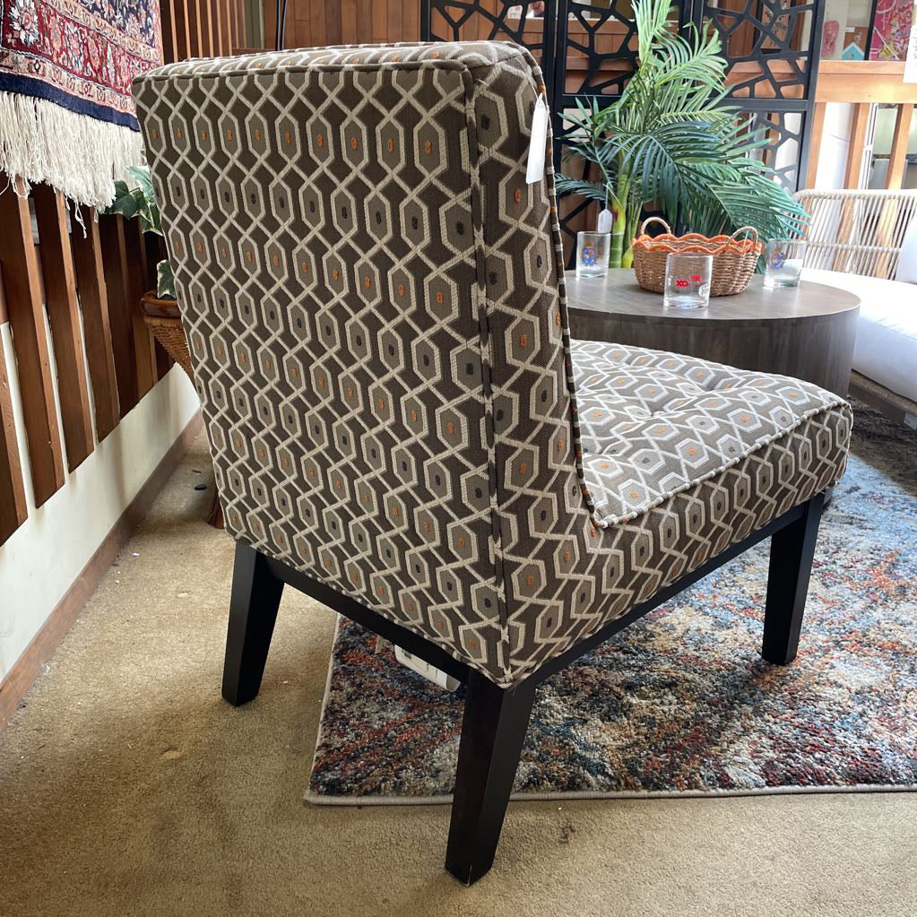 Geometric White & Gray/Brown Tufted Upholstry Slipper Chair