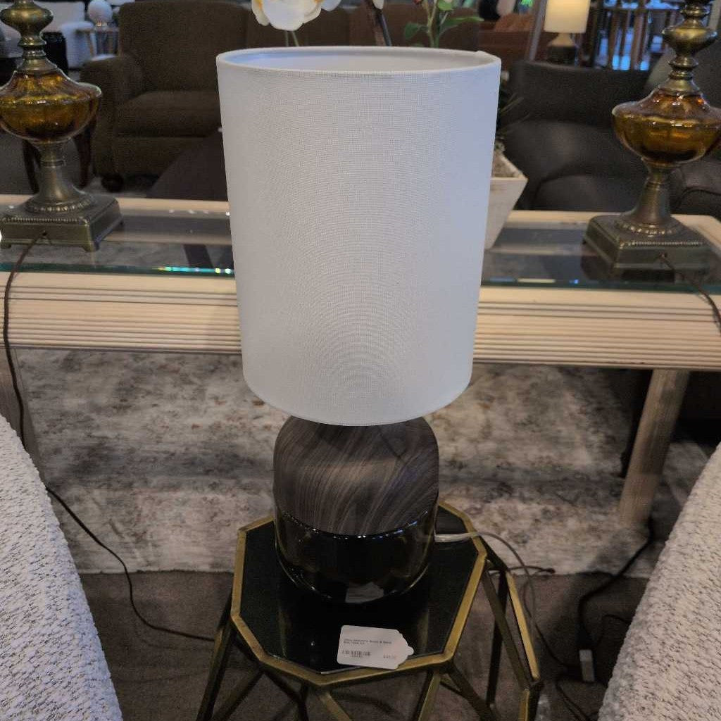 Smoke Glass and Wood Table Lamp