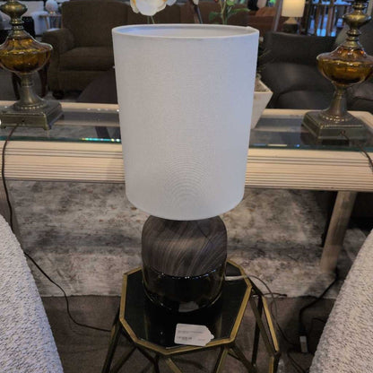 Smoke Glass and Wood Table Lamp