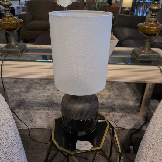 Smoke Glass and Wood Table Lamp