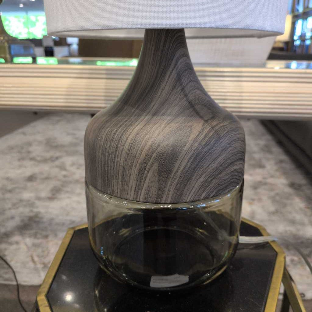 Smoke Glass and Wood Table Lamp