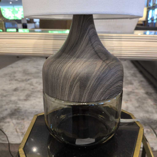 Smoke Glass and Wood Table Lamp