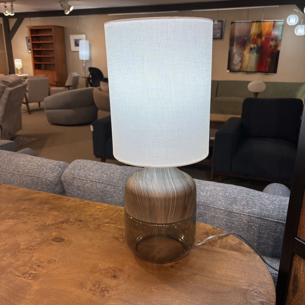 Smoke Glass and Wood Table Lamp