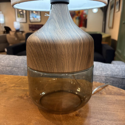 Smoke Glass and Wood Table Lamp