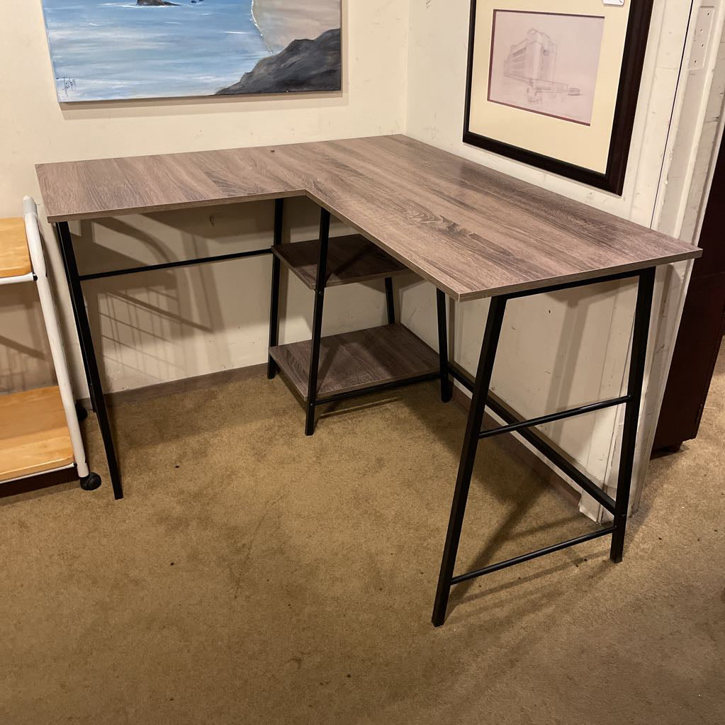 Small L Shaped Faux Wood Metal Desk