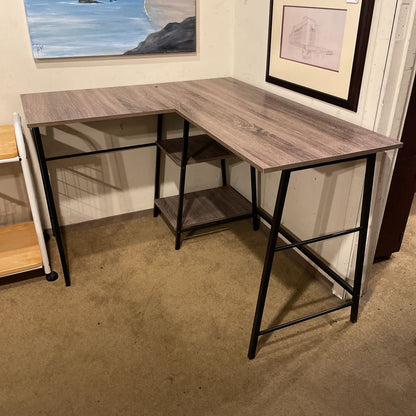 Small L Shaped Faux Wood Metal Desk