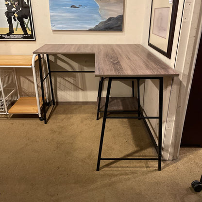 Small L Shaped Faux Wood Metal Desk