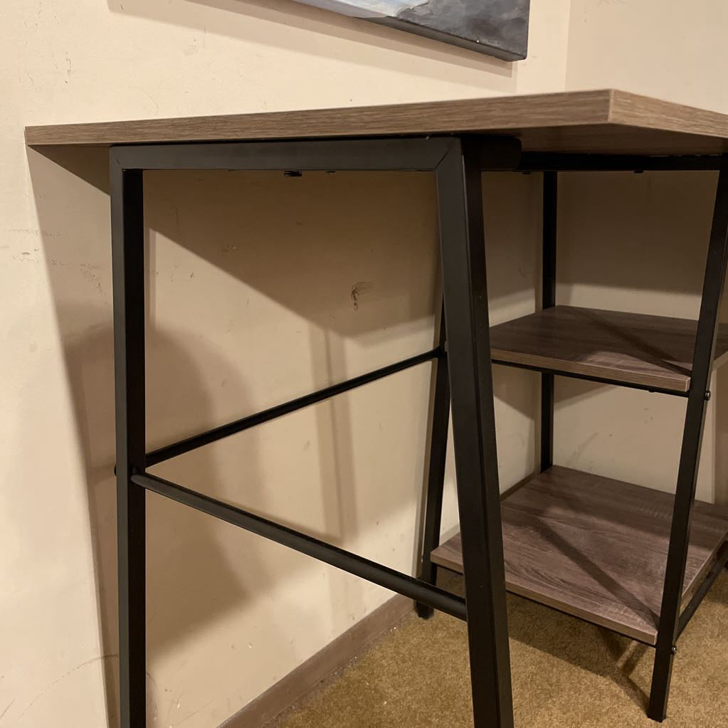 Small L Shaped Faux Wood Metal Desk