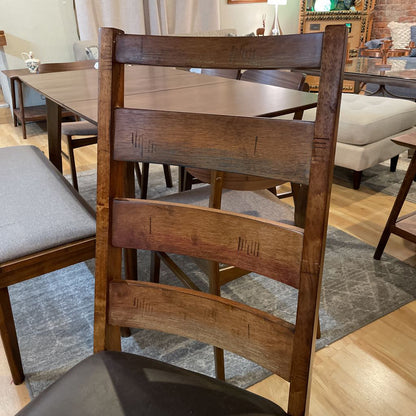 Rustic Industrial Expanding Trestle Studded Metal Dining Table SET w/ 4 Leather Chairs & Bench
