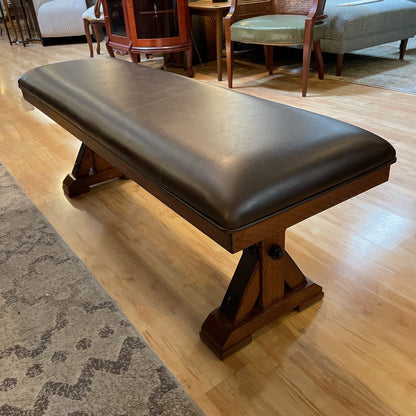 Rustic Industrial Expanding Trestle Studded Metal Dining Table SET w/ 4 Leather Chairs & Bench
