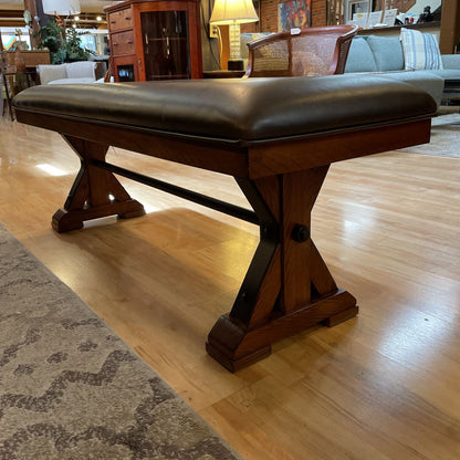 Rustic Industrial Expanding Trestle Studded Metal Dining Table SET w/ 4 Leather Chairs & Bench