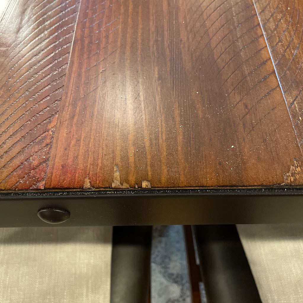 Rustic Industrial Expanding Trestle Studded Metal Dining Table SET w/ 4 Leather Chairs & Bench