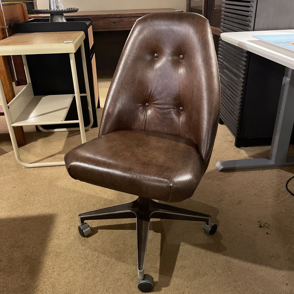 Vintage Brown Leather Tufted Back Office Chair on Casters