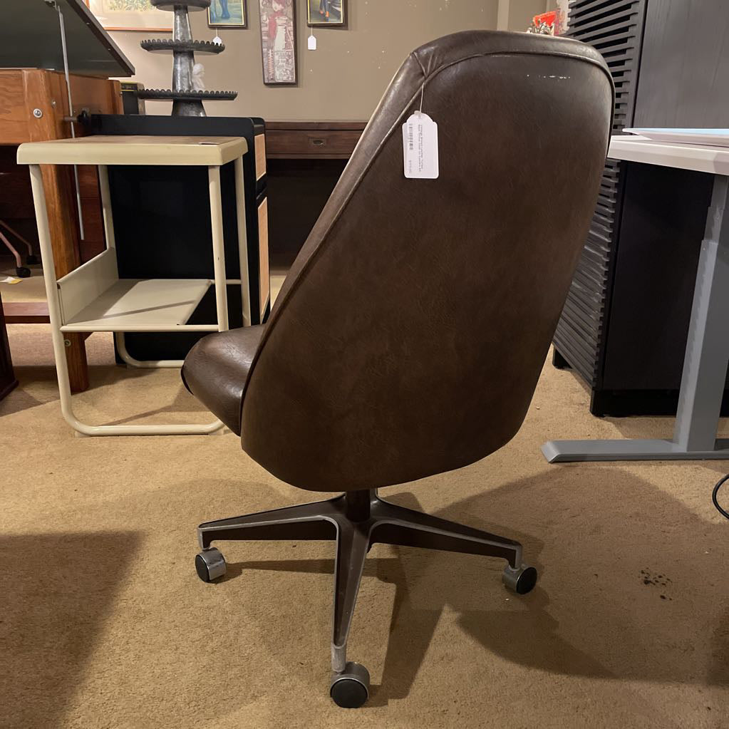 Vintage Brown Leather Tufted Back Office Chair on Casters
