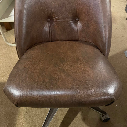 Vintage Brown Leather Tufted Back Office Chair on Casters